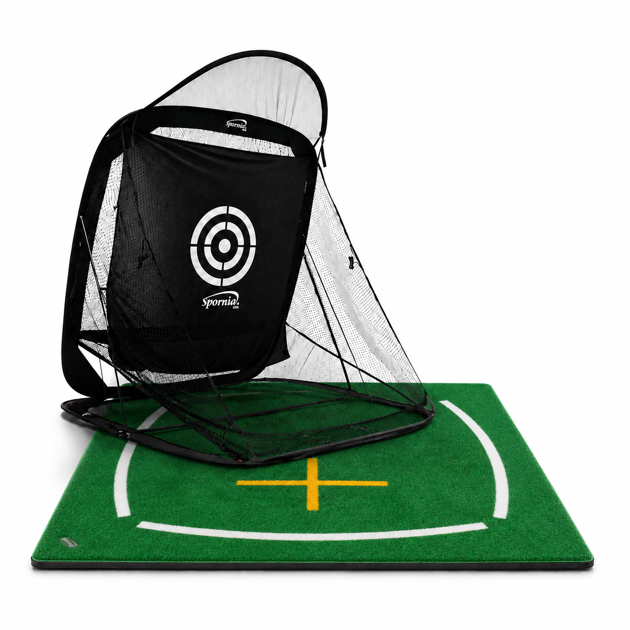 Spornia SPG-7 Golf Practice Net + Teaching Mat Bundle